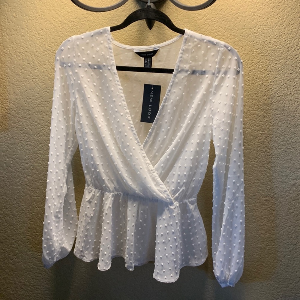 Cute Sheerish  polkadotted blouse. Size 8 NWT